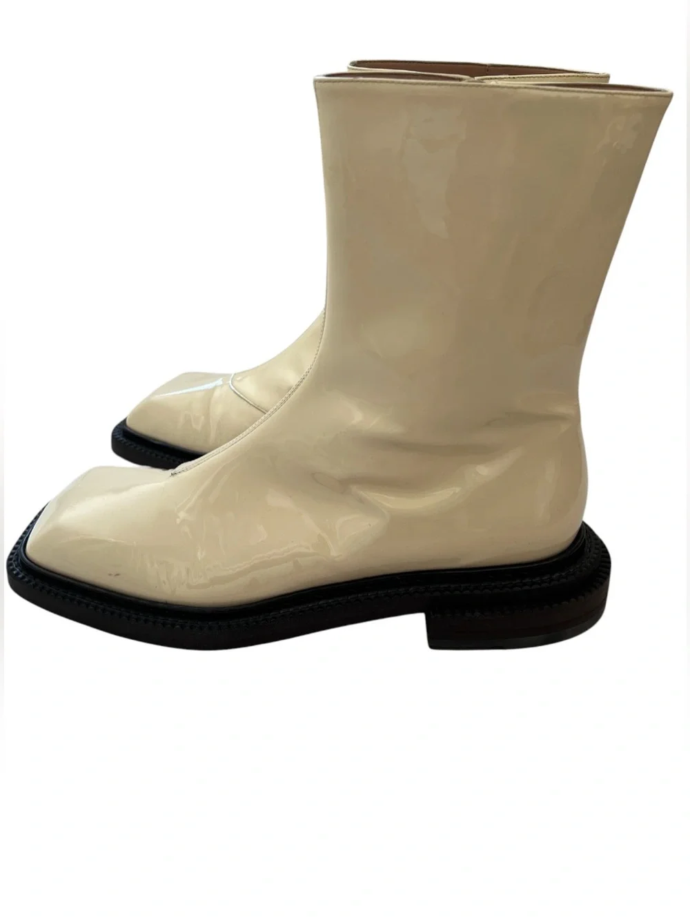 Sportmax by Max Mara Aiello Patent Leather Ankle Boots Ivory Shoes IT 39 US 9